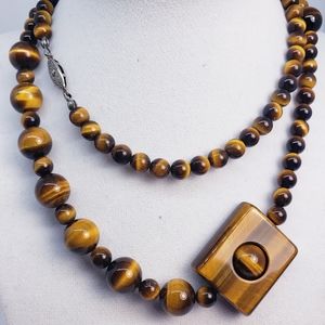 Vintage Tigereye Necklace with Focal 30" Genuine